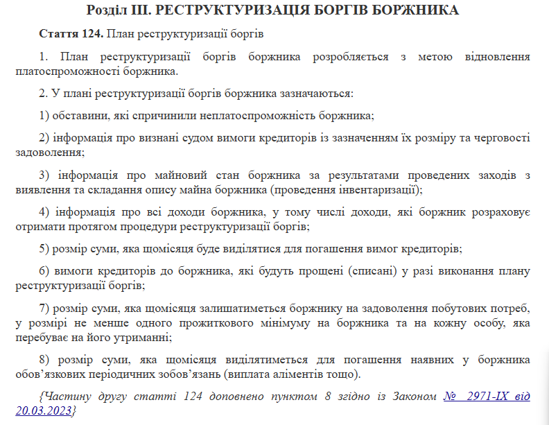 Реструктуризація боргів боржника